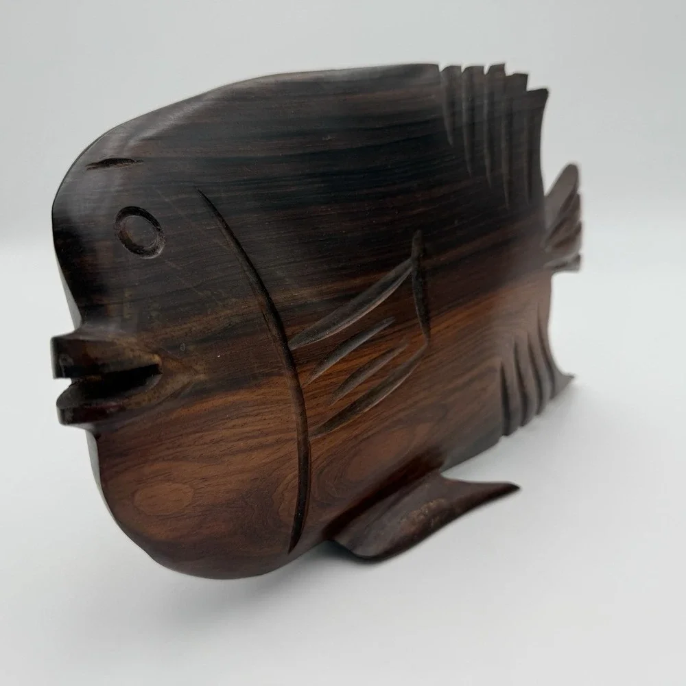 Vintage Wooden Fish Tropical Hand‎ Carved Beach Decor Carved Figurines